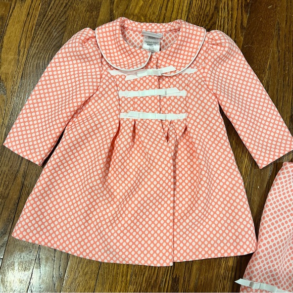 MACYS • IRIS & IVY coral pink polka dot bow dress with matching jacket 12 Months - Picture 3 of 8